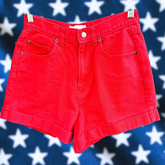 Vintage High Waist Denim Shorts ⚡️ Size 9 ⚡️Red High Waist Shorts ⚡️ Copper Key - Picture 1 of 4